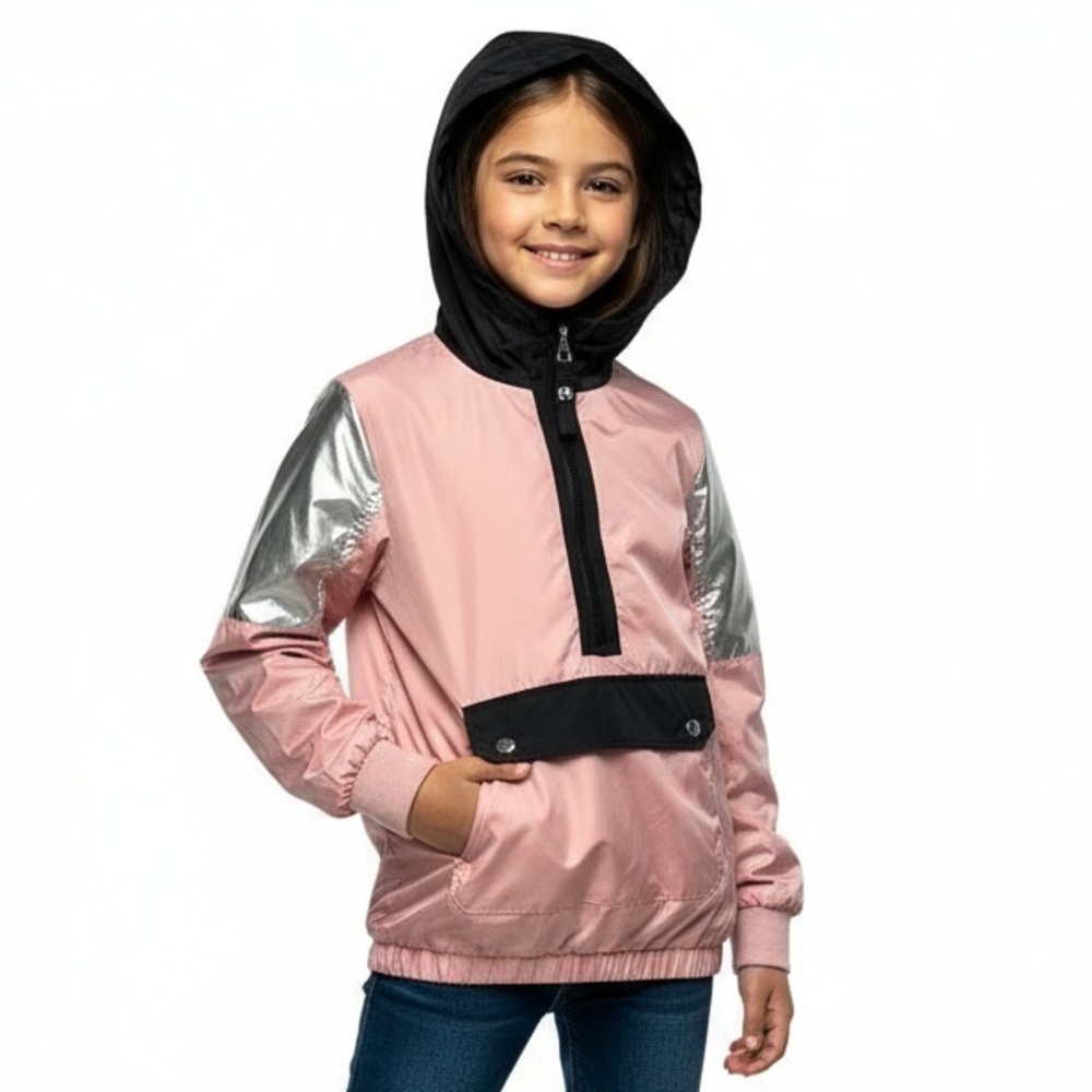 Urban Republic Girls Windbreaker Jacket XL 16‎ Multicolor Hooded Anorak Metallic